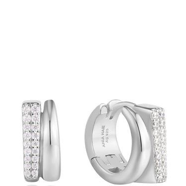 Ania Haie Double Silver Huggie Hoop Earrings