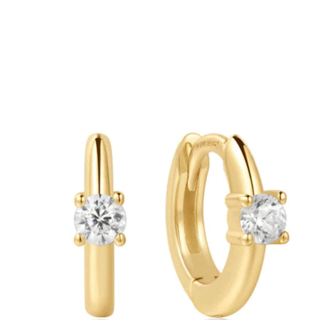 Ania Haie Dusk Divas Gold Solitaire Cubic Zirconia Mini Huggie Hoop Earrings