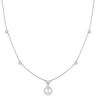 Pearl necklace with small diamonds on a white background