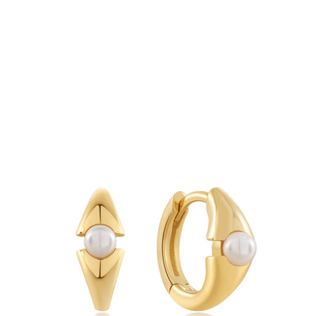 Ania Haie Modern Muse Gold Pearl Geometric Huggie Hoop Earrings