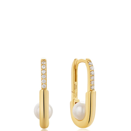 Ania Haie Modern Muse Gold Pearl Interlock Oval Hoop Earrings