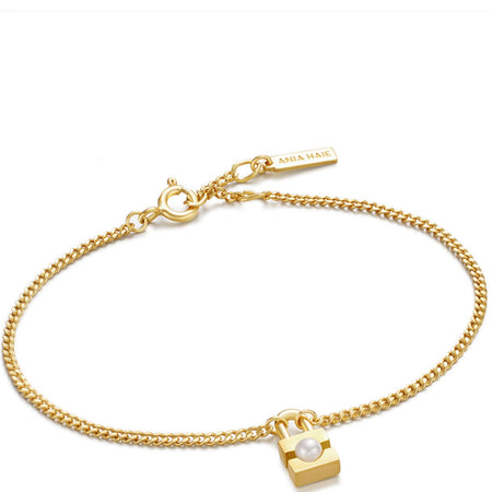 Ania Haie Modern Muse Gold Pearl Padlock Bracelet