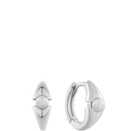 Ania Haie Modern Muse Silver Pearl Geometric Huggie Hoop Earrings