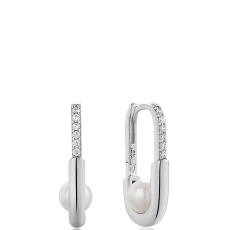 Ania Haie Modern Muse Silver Pearl Interlock Oval Hoop Earrings