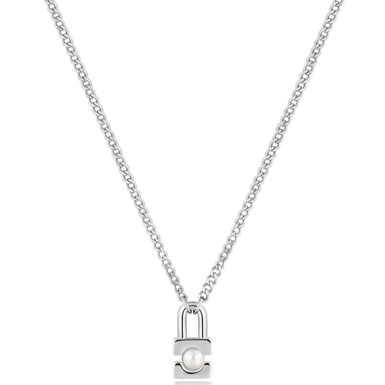 Ania Haie Modern Muse Silver Pearl Padlock Necklace