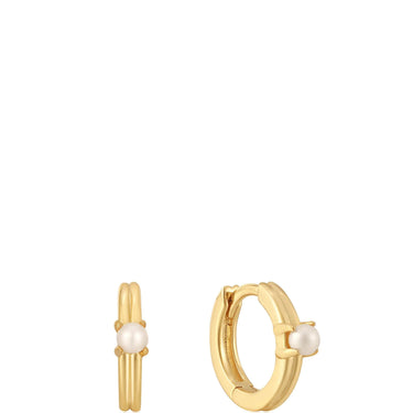 Ania Haie Pearl Cabochon Gold Huggie Hoop Earrings