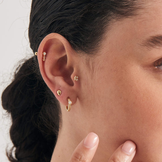 Ania Haie Pearl Cabochon Gold Huggie Hoop Earrings