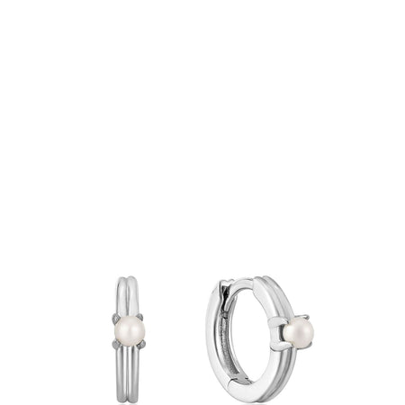 Ania Haie Pearl Cabochon Silver Huggie Hoop Earrings