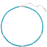 Turquoise beaded necklace with silver clasp on a white background