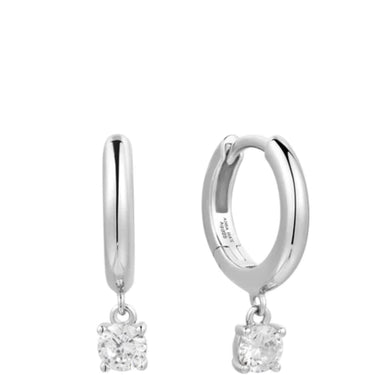 Ania Haie Silver Drop Solitaire Huggie Hoop Earrings