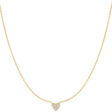 Gold necklace with a heart-shaped pendant on a white background