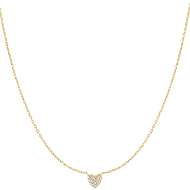 Gold necklace with a heart-shaped pendant on a white background