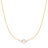 Gold necklace with pearls and small diamonds on a white background