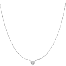 Silver heart-shaped pendant necklace on a white background