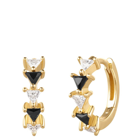 Ania Haie Sunshine Chaser Gold Black Triangular Zirconia Huggie Hoop Earrings