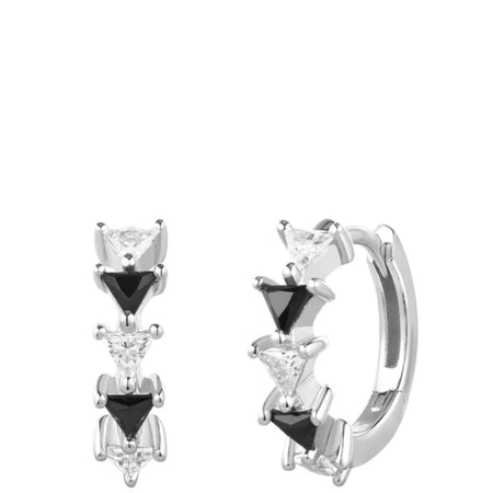 Ania Haie Sunshine Chaser Silver Black Triangular Zirconia Huggie Hoop Earrings