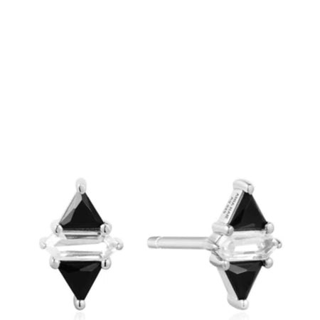 Ania Haie Sunshine Chaser Silver Triangle Black Stud Earrings