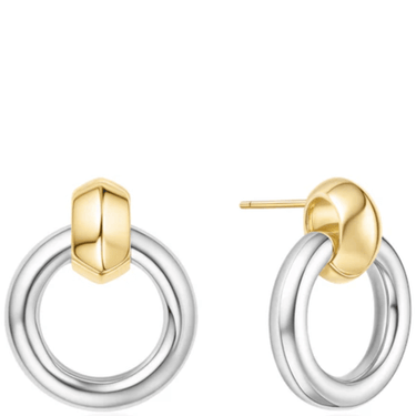 Gold and silver hoop earrings on a white background