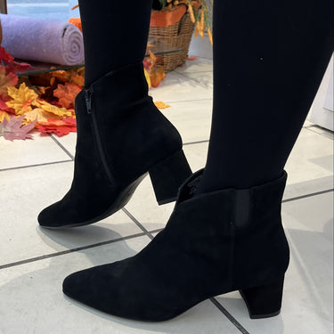Ara Black Suede Pointed Toe Small Heel Boots