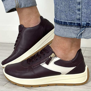 Ara Brugundy Leather Side Zip Sneakers