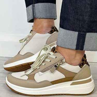 ladies Ara sneakers in cream and taupe