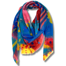 Colorful scarf with abstract patterns on a white background