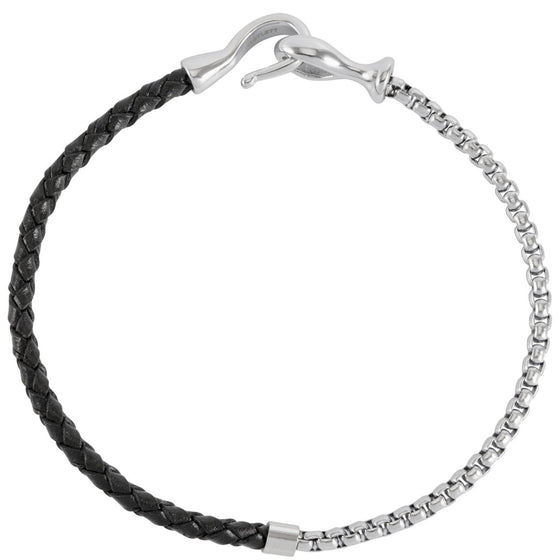 bartlett-gents-black-leather-silver-chain-hook-bracelet