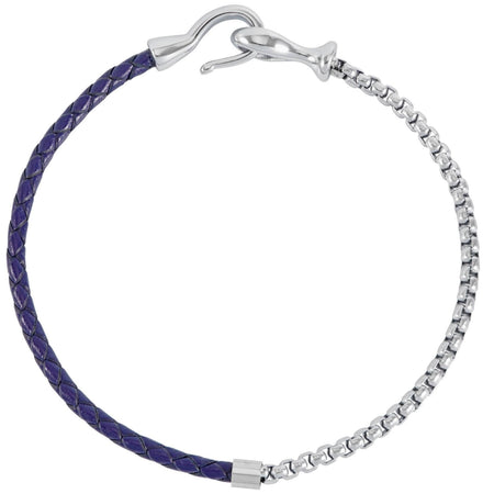 Bartlett Gents Navy Leather & Silver Chain Hook Bracelet