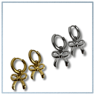 small hoop earrings with bow charm