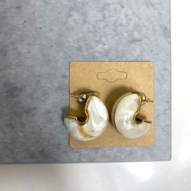 BeJeweled At Soul Gold Marble Stone Chubby Hoop Earrings