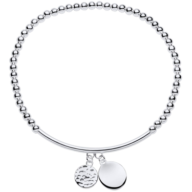 ladies silver beaded bracelet with engravable discs