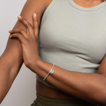 ladies silver beaded bracelet with engravable discs