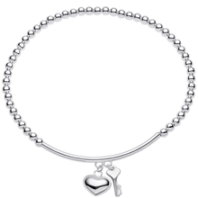 ladies silver bead bracelet with engravable heart pendant