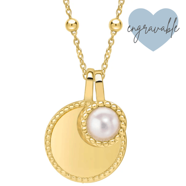 BeJeweled Bespoke Gold Bridal Pearl Pendant, Disc & Chain