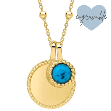 BeJeweled Bespoke Gold Summer Turquoise Pendant, Disc & Chain