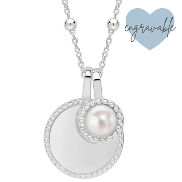 BeJeweled Bespoke Silver Bridal Pearl Pendant, Disc & Chain