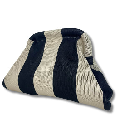 Navy and beige striped bag on a white background