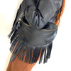 Black Leather Fringed Crossbody Bag