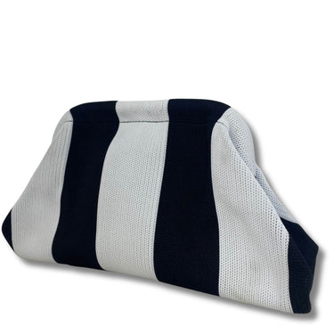 Black and white striped pouch on a white background