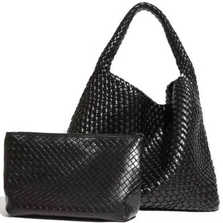 Black Woven 2 IN 1 Shoulder Bag