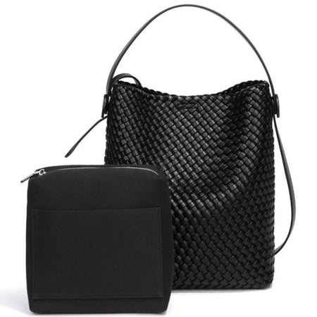 Black Woven Hobo Bag with Matching Pouch