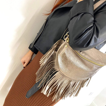 Bronze Leather Fringed Crossbody Bag