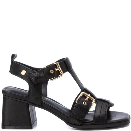 Carmela Black Leather Block Heel Sandals