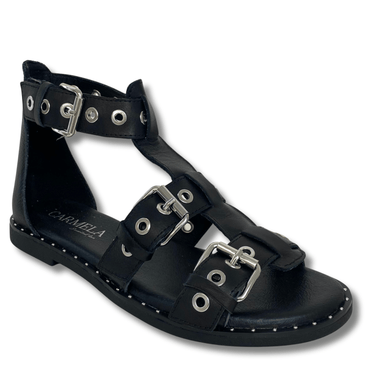 carmela-black-leather-caged-flat-sandals-front