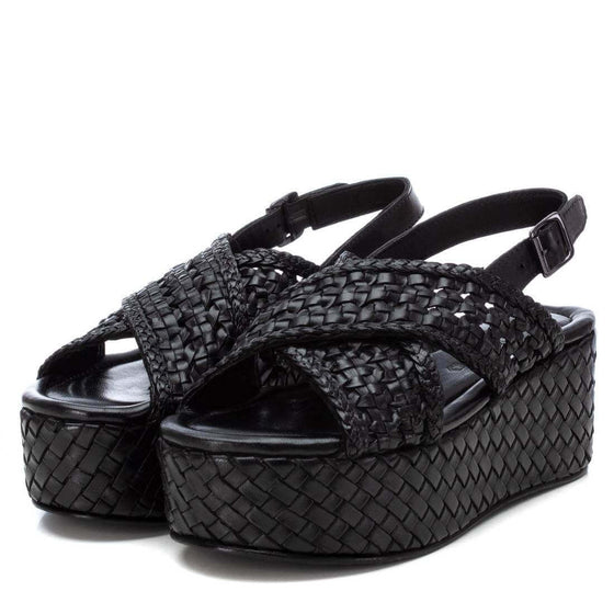 Carmela Black Leather Crossover Flatform Sole Sandals