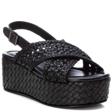Carmela Black Leather Crossover Flatform Sole Sandals
