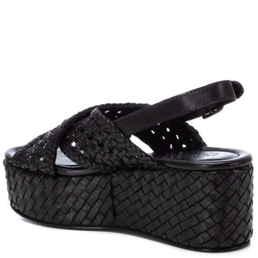 Carmela Black Leather Crossover Flatform Sole Sandals