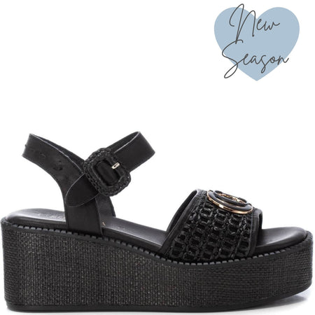 Carmela Black Leather Flatform Sandals