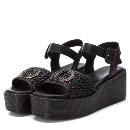 Carmela Black Leather Flatform Sandals