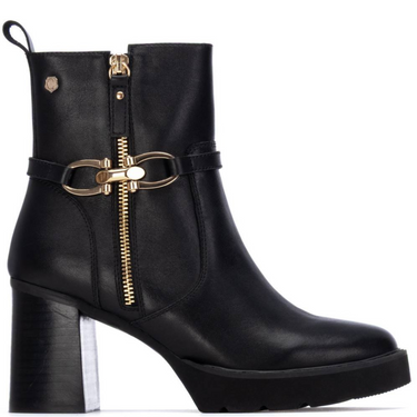 Carmela Black Leather High Heeled Ankle Boots